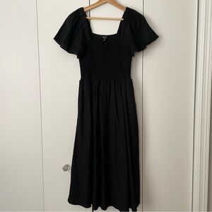 Madewell Linen Blend Lucie Smocked Midi Dress in Black